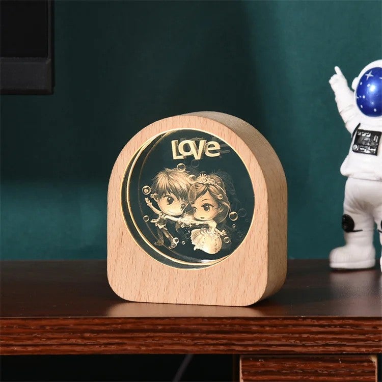 Bluejw 3D Crystal Ball Night Light - LED Night Lamp with Wood Base, USB Plug-in, Bedroom Decor, Birthday Gifts for Kids/Couples - Image 1